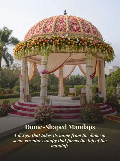 An example of "Dome-Shaped Mandaps," a classic and grand design that creates a sense of royalty and tradition.