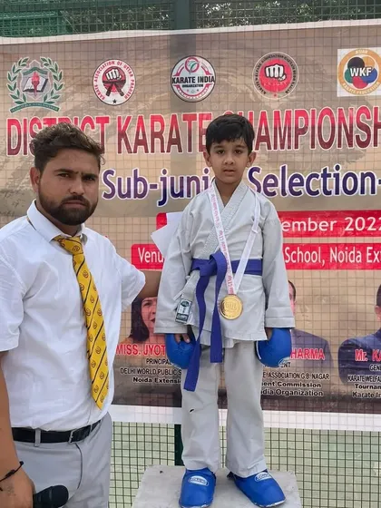 Kanav Rana with his bronze medal at the District Karate Championship for sub-juniors.