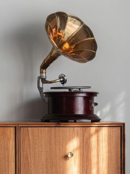 Details like this antique gramophone help to infuse our spaces with a sense of nostalgia and personality, making a house feel like a home.