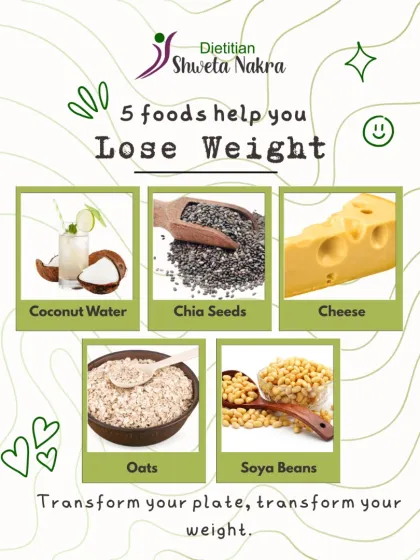 The secret to weight loss is choosing the right foods, not skipping meals. I recommend foods like coconut water, chia seeds, oats, and soya beans to help you burn fat, boost metabolism, and stay fuller for longer.