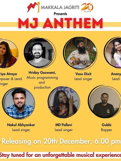 The artist lineup for the Makkala Jagriti Anthem. I was thrilled to collaborate with so many talented singers and musicians for this meaningful cause.