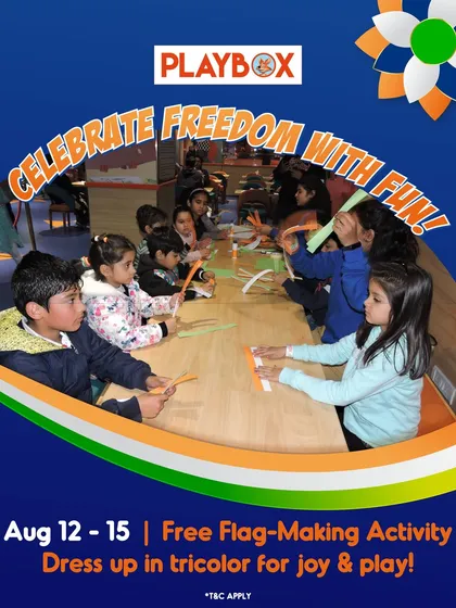 This promotional graphic highlights the free flag-making activity offered during our Independence Day celebrations.