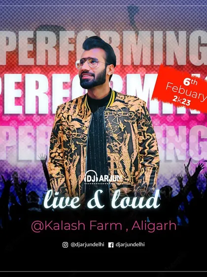 A live and loud show at Kalash Farm, Aligarh. This poster showcases the high-energy vibe I bring to every performance.