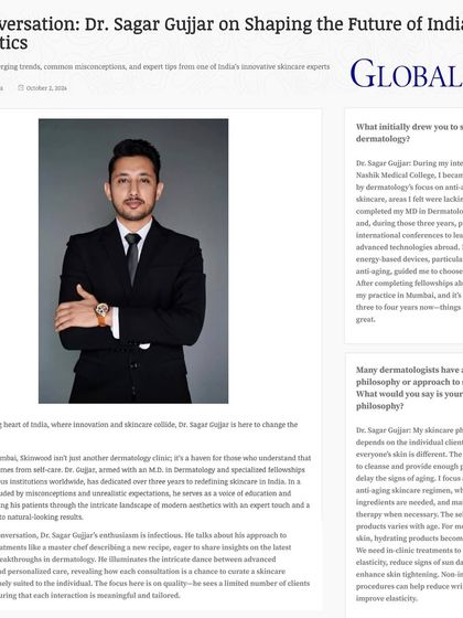 I was honored to be featured in GlobalSpa, where I discussed my philosophy on personalized skincare and the future of Indian aesthetics. My goal is to blend advanced technology with an individual-first approach.