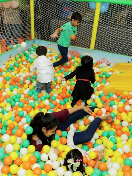 The ball pit is always a favorite. Kids of all ages can dive in and play safely during the party.