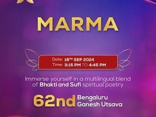 The event schedule for the 'Marma' performance, a multilingual blend of Bhakti and Sufi spiritual poetry.