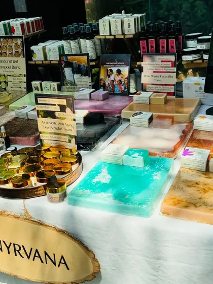 This is my setup at a recent pop-up in Kochi, showcasing the vibrant colors and textures of my handcrafted soaps and wellness products. Each item is made with natural ingredients, perfect for creating beautiful and thoughtful gift sets.