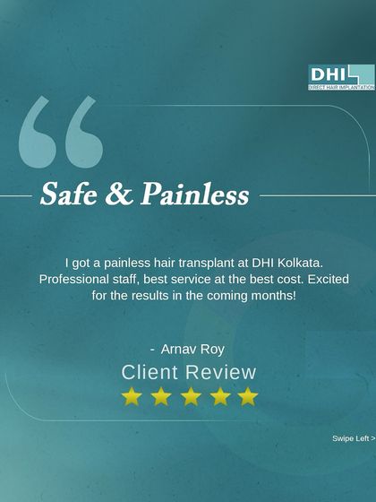 **Client Review: Safe & Painless:** Arnav Roy from Kolkata is excited for his results after a safe and painless hair transplant. He praises the professional staff and best service at the best cost.