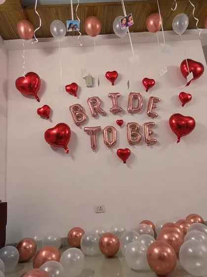 The bridal shower room decoration viewed from the side, ready for the party.