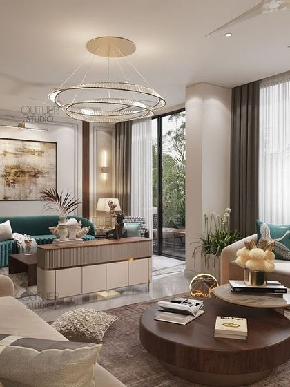 Natural light is a key element in my designs. In this living room, floor-to-ceiling windows open up to a garden, while a custom console table helps to subtly divide the seating areas in the open-plan space.