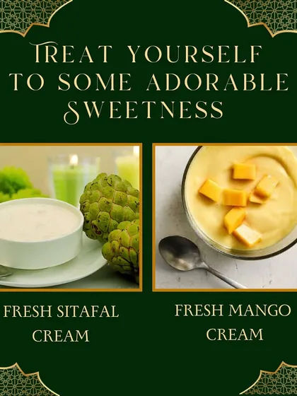 Welcoming our new seasonal fruit creams. We use fresh, high-quality fruits to make our creamy and refreshing Sitafal (Custard Apple) Cream and Mango Cream.
