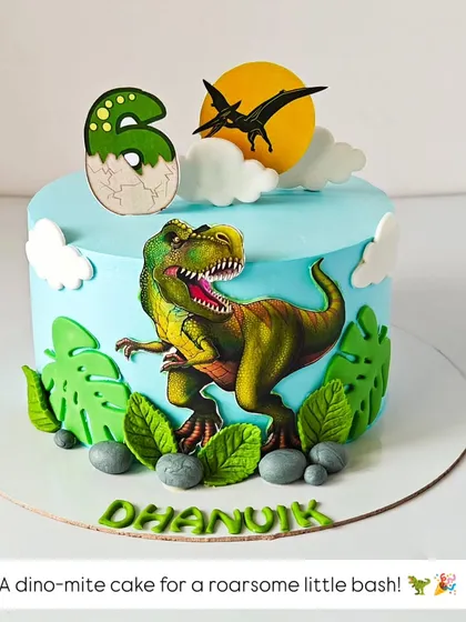 Small cakes, big joy! This dino-mite cake is a perfect example of a smaller, single-tier cake that's still packed with personality and flavor for a more intimate celebration.
