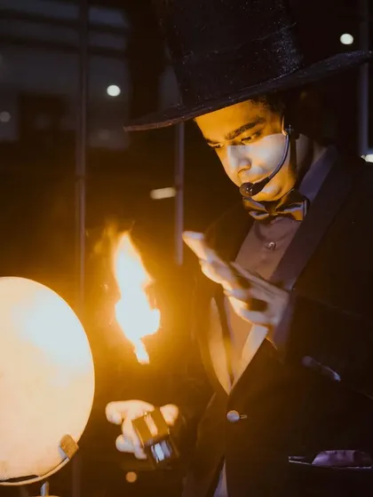 Magic can be theatrical and visually stunning. For a custom show designed for Jo Malone London, I incorporated elements like fire to create a dramatic and memorable brand experience that perfectly matched the luxury and mystique of their new fragrance.