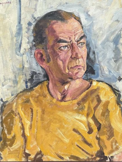 A powerful portrait by Vidya Bhushan of his friend, the Soviet-Ukrainian artist Bondarenko Nikolay Ignatievich. This piece highlights the international connections and dialogues within Indian art history.