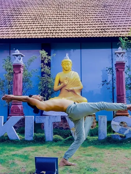 My practice is a conversation between body and spirit. Here, in a moment of balance, I'm exploring the connection between physical strength and inner calm, finding stability in the Vira Bhadrasana III variation.
