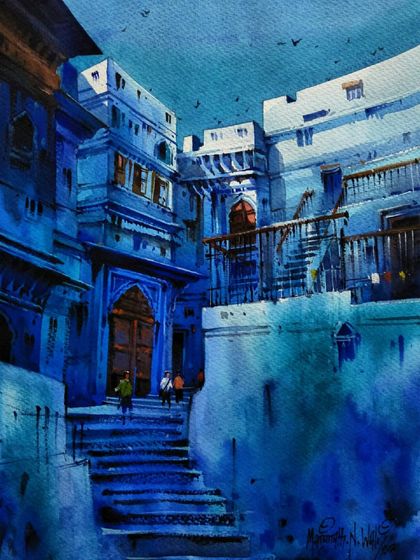 A breathtaking watercolor artwork of Jodhpur's Blue City by Manjunath Wali. We love sharing inspirational pieces that showcase the power of a single color theme.