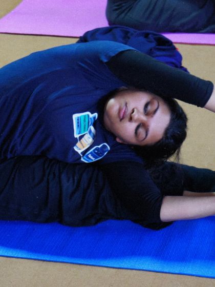 A student in Janu Sirsasana. Our TTC is a journey to go deeper into all aspects of yoga, from the physical to the spiritual.