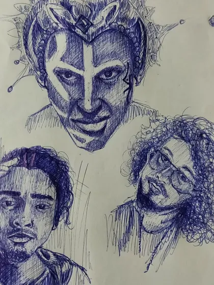A page from my sketchbook with some quick portrait studies. I'm always practicing and capturing faces, which is a key skill for creating stylized portraits for album covers and character art. This is where the ideas start.