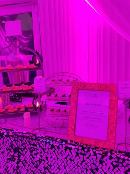 A beautifully arranged dessert station featuring a variety of sweet tarts and chocolate bites. Our pastry chefs create decadent desserts that provide a perfect ending to a glamorous evening.