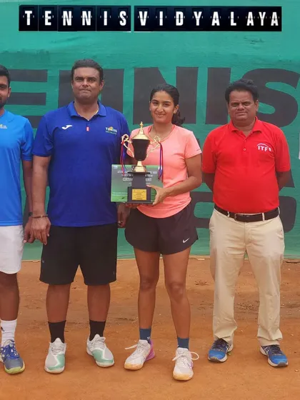 Tamanna Takoria with her winner's trophy at the 4th Shri Rajesh Patel Memorial Super-Series AITA Tennis Tournament.