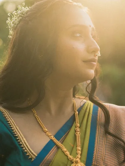 A beautiful, artistic shot of my engagement bride in the golden hour light. The soft makeup catches the light perfectly, highlighting her features in a very gentle and ethereal way.