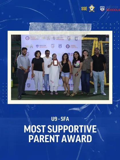 The 'Most Supportive Parent Award' for the U9 SFA team at our tournament. We appreciate the positive and encouraging environment created by all participating families.