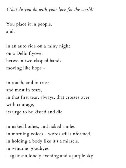 'What do you do with your love for the world?'. A poem about placing your love in people, in moments, and in small acts of courage.