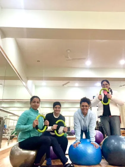 Fun with stability balls and Pilates rings! We love to mix and match our props.