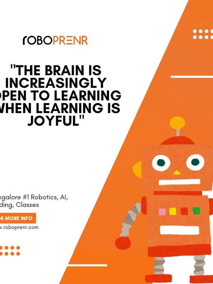 A quote highlighting our belief: "The brain is increasingly open to learning when learning is joyful." We make sure our classes are fun and engaging.