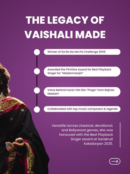 This graphic highlights my legacy and credentials, including winning Sa Re Ga Ma Pa Challenge 2009, a Filmfare Award, and being the voice behind iconic hits like "Pinga" from Bajirao Mastani.