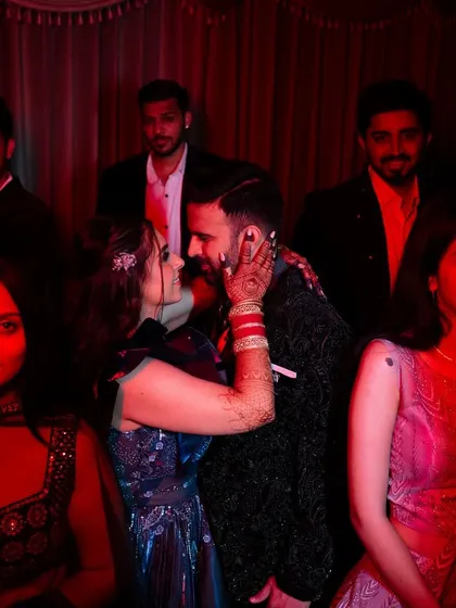 A creative, moody shot from the Sangeet after-party. We use different lighting techniques to capture the vibe of the celebration.