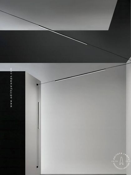 The Braided Tape Series used to create a dynamic, angular installation across a ceiling and down a wall. This demonstrates the system's ability to create dramatic geometric patterns with light.