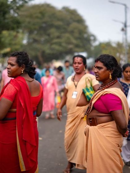 Our pilgrimages are open to everyone, and the path is shared by a diverse community of people. Here, a group of transgender women, or kinnars, walk with devotion. Their presence is a beautiful expression of the inclusive nature of faith.