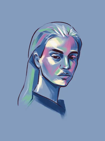 A quick digital sketch using a multi-color brush. This was a spontaneous session on the iPad, just letting the lines and colors flow to create an expressive portrait.