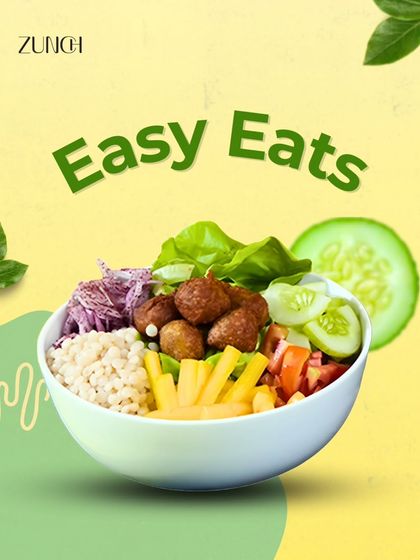 Easy Eats for busy days. This bowl with falafel, brown rice, and fresh cucumbers is simple, satisfying, and full of flavor, leaving you full but not heavy.