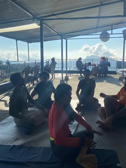 The community feel of our morning practice session in the mountains of Nepal.