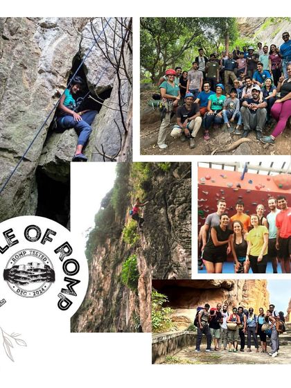 A collage of Neena's climbing experiences, from indoor gyms to outdoor crags with the BCI crew. It tells the story of finding a home in our community.