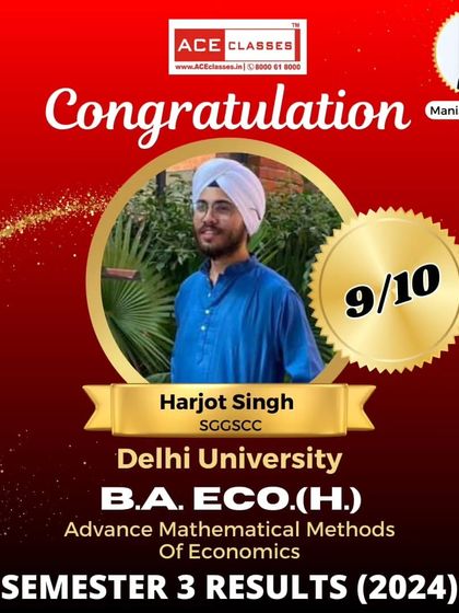 Harjot Singh from SGGSCC celebrating a brilliant 9/10 in his B.A. ECO (H.) Semester 3 exams. His hard work in the Advance Mathematical Methods of Economics course truly paid off.