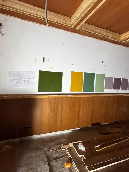 Every project has its 'arey yaar' moments. This photo from a work-in-progress site shows us testing various color swatches for a wall. It’s a reminder that design is an iterative process of trial and refinement to get every element just right.