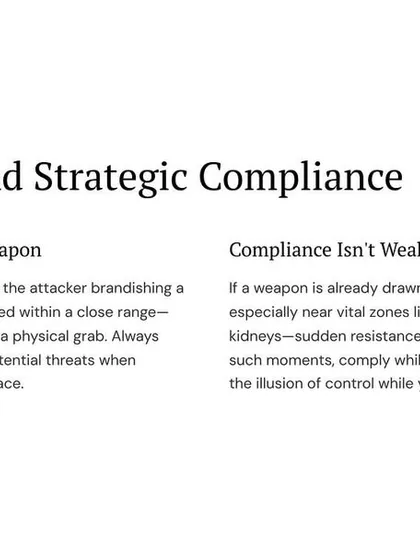 Your first weapon is awareness. Most knife attacks start at close range, so you must scan hands and body posture. Sometimes, strategic compliance can give you the illusion of control while you prepare your counter.
