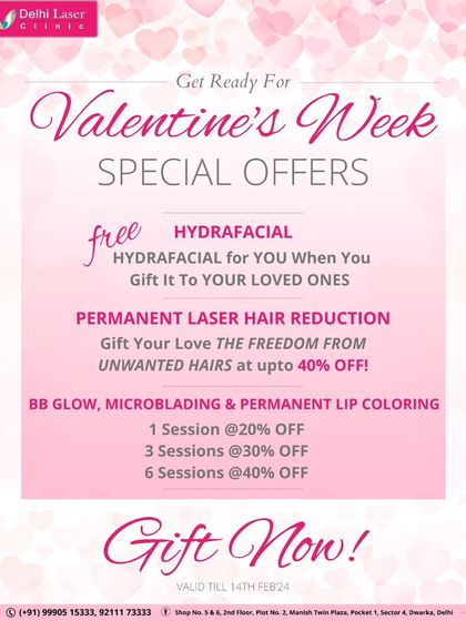 Our Valentine's week offers included packages for services like BB Glow, Microblading, and Permanent Lip Coloring. These treatments are a great gift, offering long-lasting beauty and confidence.