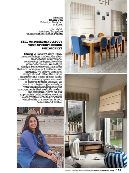 I was so thrilled to see my Project Lakshya featured in Design Essentia magazine. The article highlights my design philosophy of blending contemporary lines with California casual elegance to create timeless, functional, and personalized spaces.