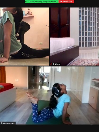 Online yoga sessions. We adapted our methods to ensure students continued to build flexibility and strength even from home.