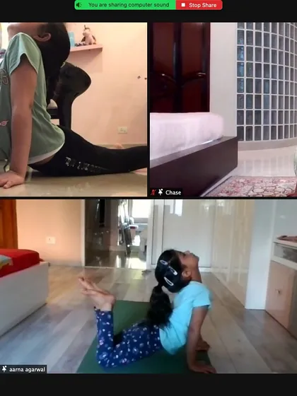 Online yoga sessions. We adapted our methods to ensure students continued to build flexibility and strength even from home.