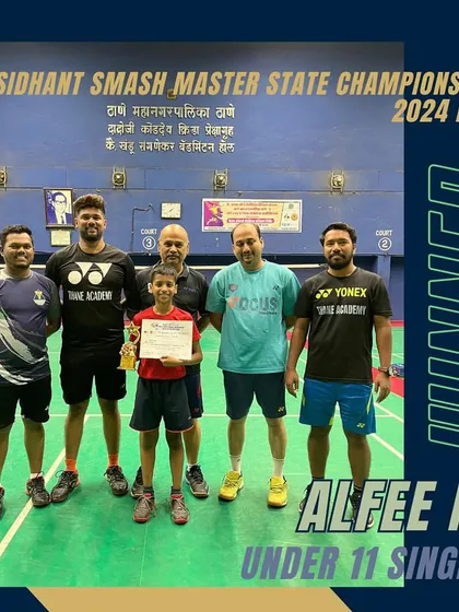 Our young prodigy Alfee M. after winning the Under 11 singles state title at the Sidhant Smash Master State Championship in Pune.