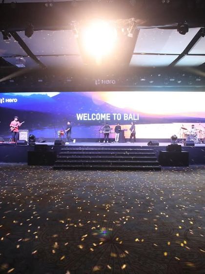 A live band performance during the Hero National Parts Dealers Meet in Bali. Our role in content and show run management ensured that entertainment segments were perfectly integrated with the corporate agenda.