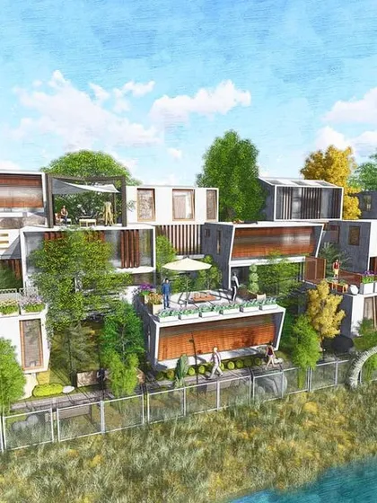 Exploring new ways of living is part of my architectural practice. This is a render from a competition entry for a micro-housing concept, envisioning a community of compact, sustainable homes with integrated green terraces.