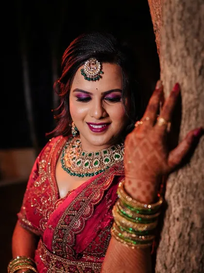 A close up of the dramatic eye makeup for this reception look.