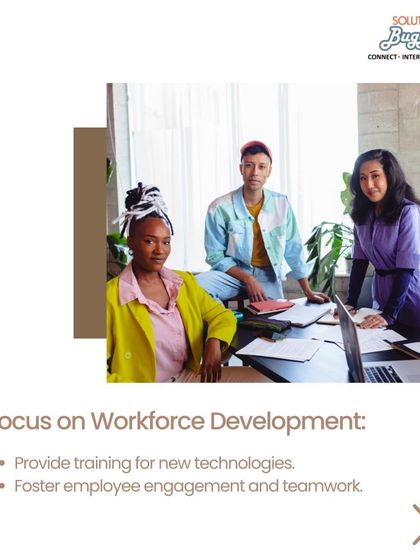 A business is only as strong as its people. This image of a diverse team in a meeting underscores our focus on workforce development, including providing training for new technologies and fostering employee engagement.