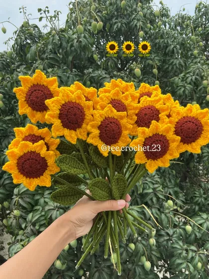 A bouquet of my handmade crochet sunflowers, a forever favorite.